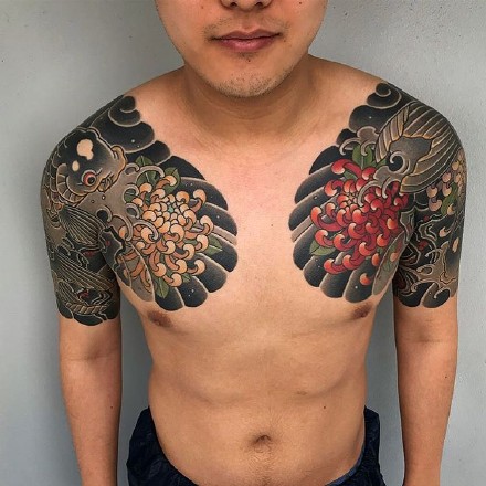 日式半甲图 日式风格的传统9组半胛纹身图案
