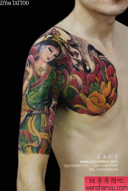 流行漂亮的半胛侍女纹身图案作品图片