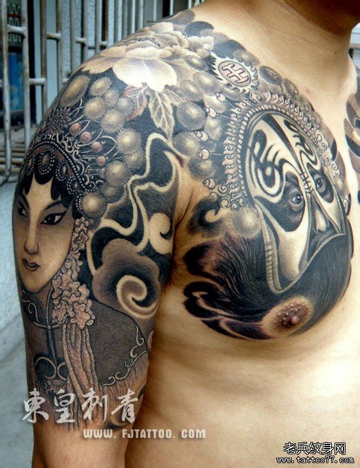 半胛纹身图案：中国纹身元素之半胛京剧脸谱纹身图案