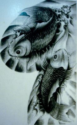 半胛鱼纹身图案：半胛鲤鱼锦鲤纹身图案