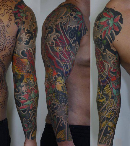 老传统风格的9张花臂纹身作品图