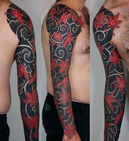 老传统风格的花臂纹身作品9张