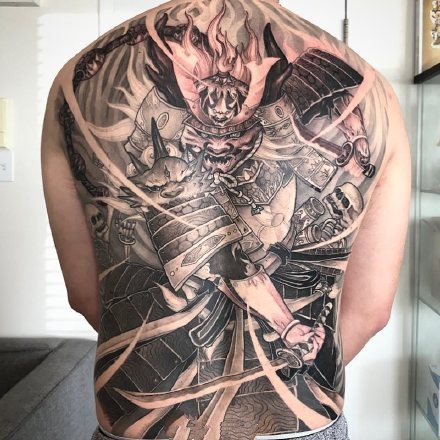 武士花臂：日式风格的一组传统武士等花臂纹身图案