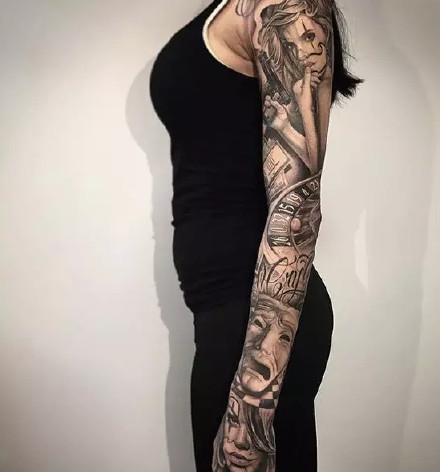9张很酷的女士花臂纹身图片图案欣赏