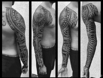 图腾大花臂--一组霸气的大黑灰男性花臂纹身图案