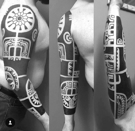 图腾大花臂--一组霸气的大黑灰男性花臂纹身图案