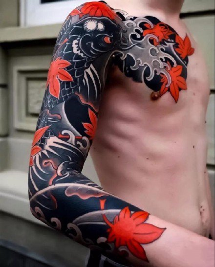 花臂：一组老传统风格的大花臂纹身图片
