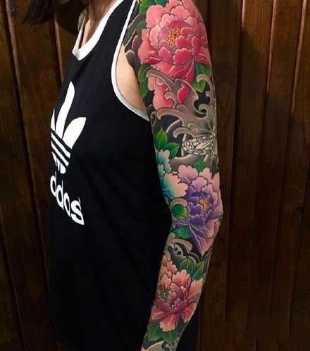 传统的一组霸气花卉大花臂纹身图案欣赏