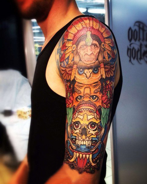 印第安纹身图案 男生手臂上印第安纹身图案