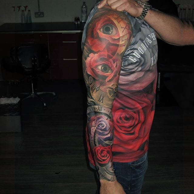 多款手臂上彩绘水彩素描描绘的创意霸气花臂纹身图案