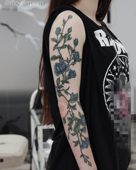 霸气的彩绘植物素材简单线条花臂纹身图案