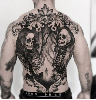 9张优秀的半背和满背纹身黑灰作品图案