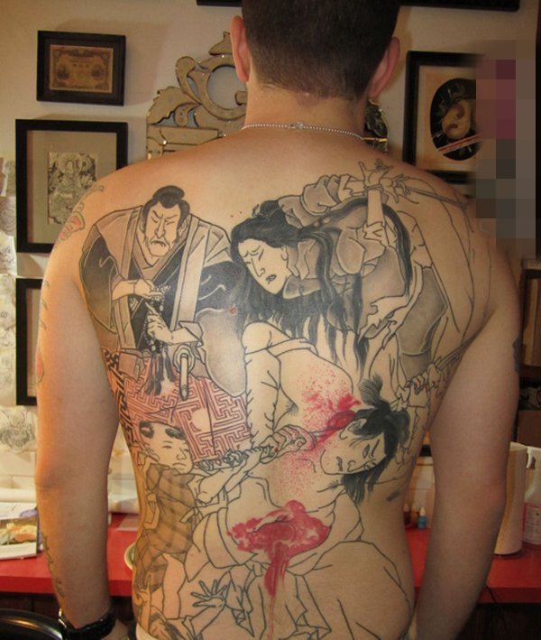 一组满背彩色创意个性纹身图案