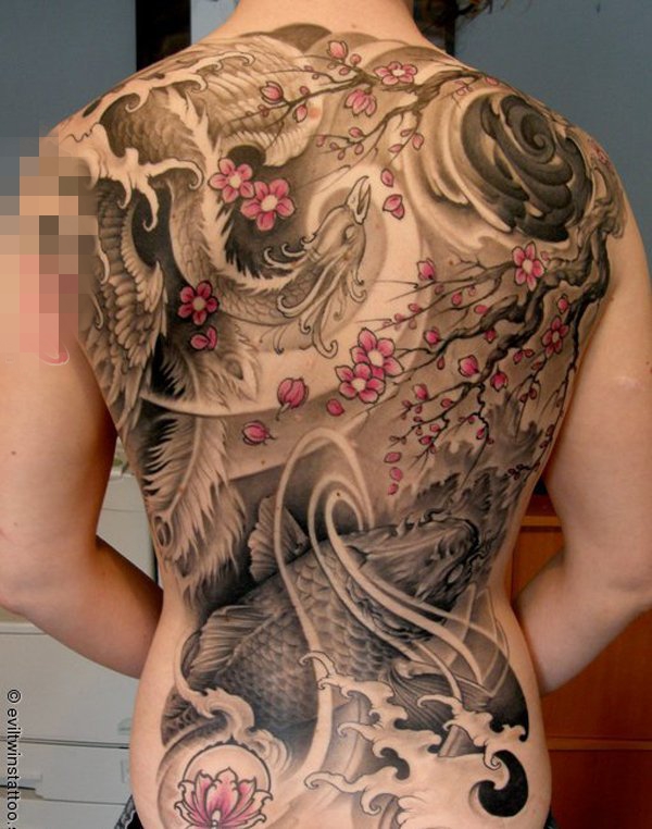 一组满背彩色创意个性纹身图案