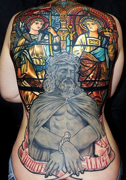 满背很酷的想法耶稣纹身图案