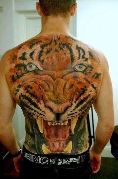 满背大老虎头像彩绘纹身图案